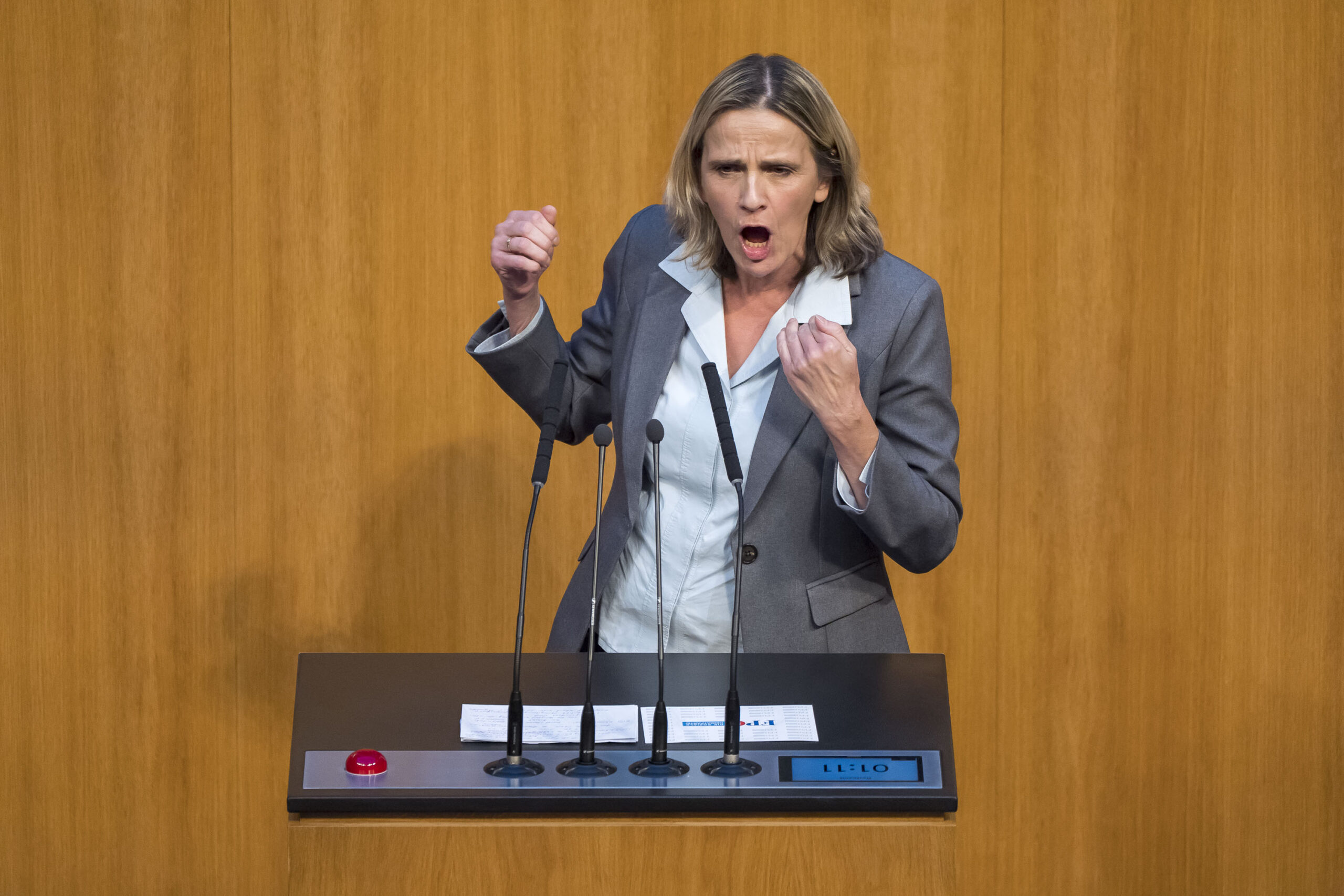 Dagmar Belakowitsch spricht im Nationalrat mit sehr viel Mimik