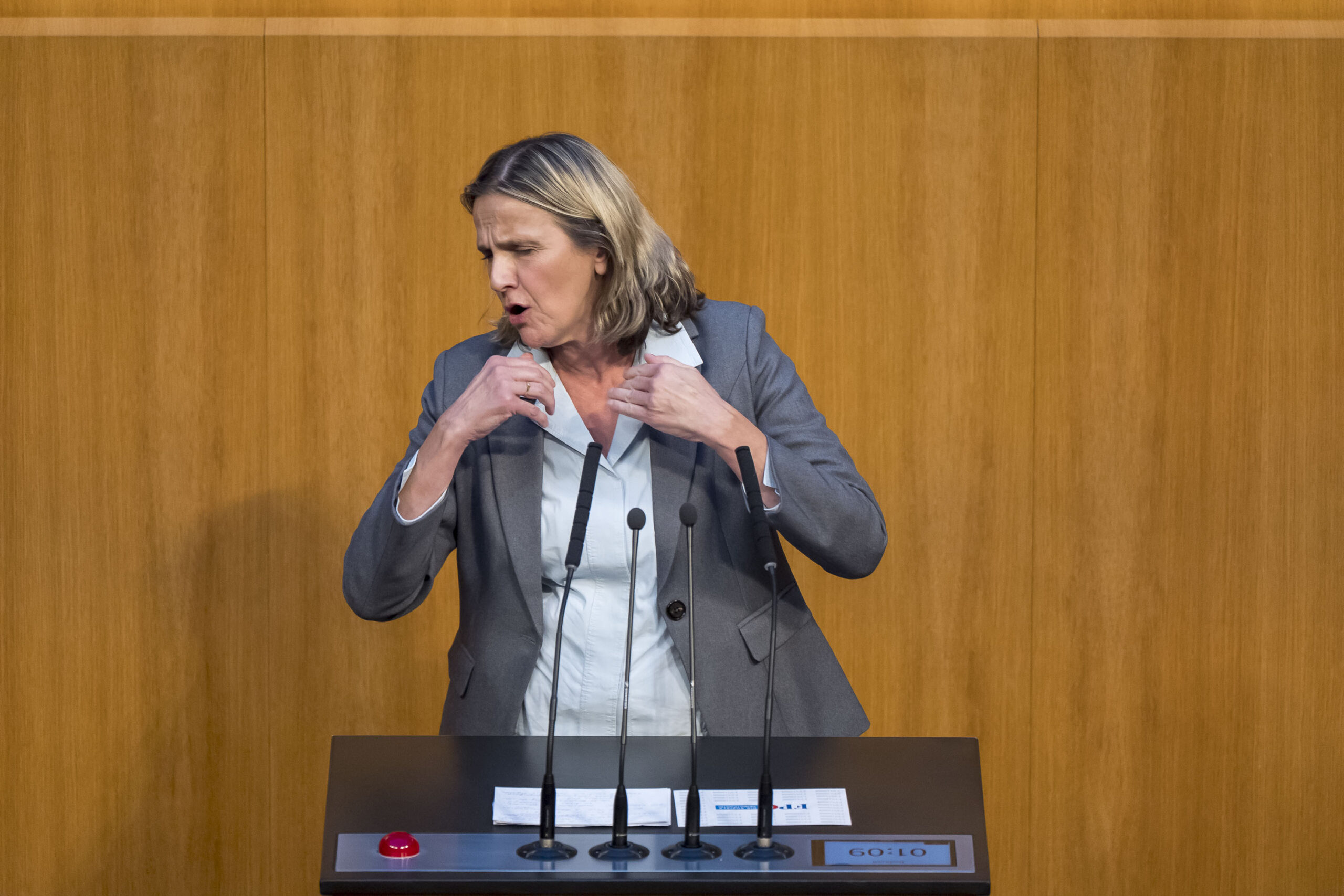 Dagmar Belakowitsch spricht im Nationalrat mit sehr viel Mimik